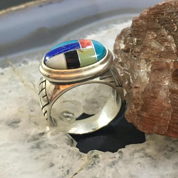 Carolyn Pollack Vintage Sterling Oval Multi-gemstone Inlay Shield Ring For Women - Picture 5 of 10